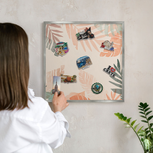 Magneetbord voor souvenir magneten met zilveren lijst Tropische bladeren