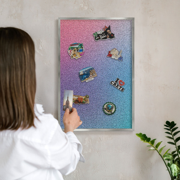 Magneetbord voor souvenir magneten met zilveren lijst Kleurrijk verloop