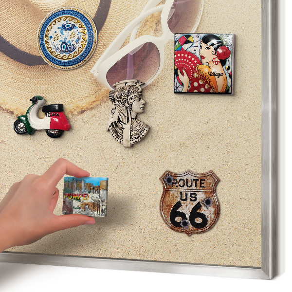 Magneetbord voor souvenir magneten met zilveren lijst Zomerstrand