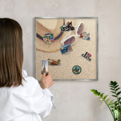 Magneetbord voor souvenir magneten met zilveren lijst Zomerstrand