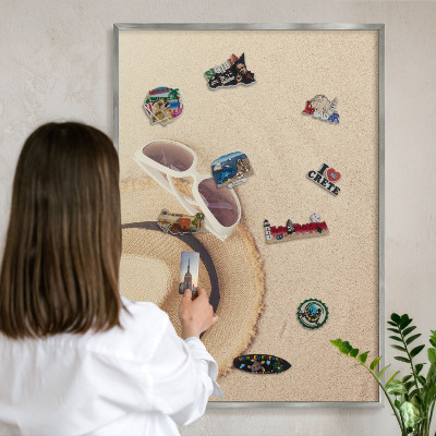 Magneetbord voor souvenir magneten met zilveren lijst Zomerstrand