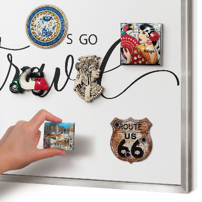Magneetbord voor souvenir magneten met zilveren lijst Laten we samen op reis gaan