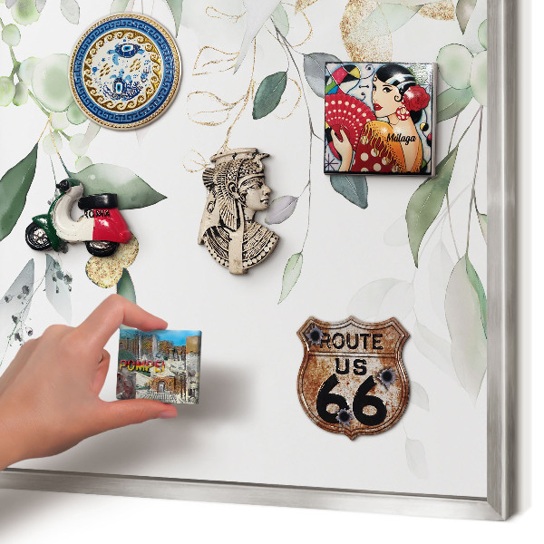 Decoratief metalen magneetbord in een zilveren lijst Groene bladeren
