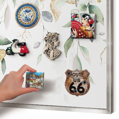Decoratief metalen magneetbord in een zilveren lijst Groene bladeren