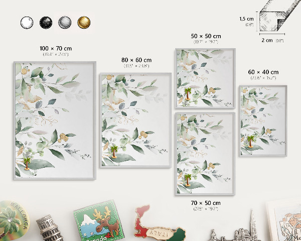 Decoratief metalen magneetbord in een zilveren lijst Groene bladeren