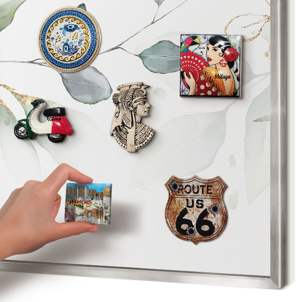 Magneetbord voor souvenir magneten met zilveren lijst Botanische elegantie