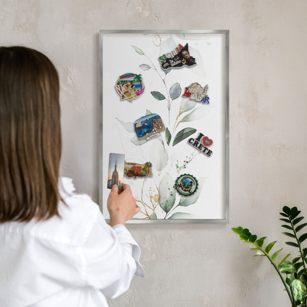 Magneetbord voor souvenir magneten met zilveren lijst Botanische elegantie