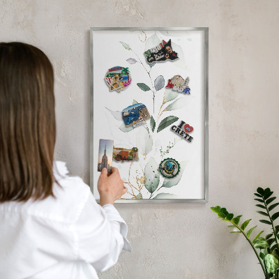Magneetbord voor souvenir magneten met zilveren lijst Botanische elegantie