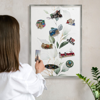 Magneetbord voor souvenir magneten met zilveren lijst Botanische elegantie