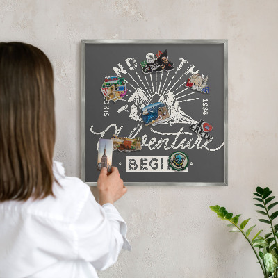 Magneetbord voor souvenir magneten met zilveren lijst Berginscriptie
