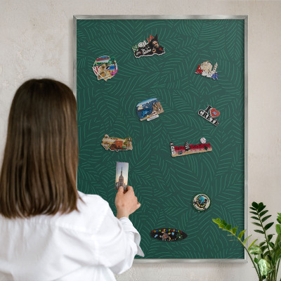 Decoratief metalen magneetbord in een zilveren lijst Groene bladeren