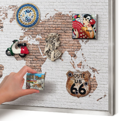 Magneetbord voor souvenir magneten met zilveren lijst Bakstenen plattegrond