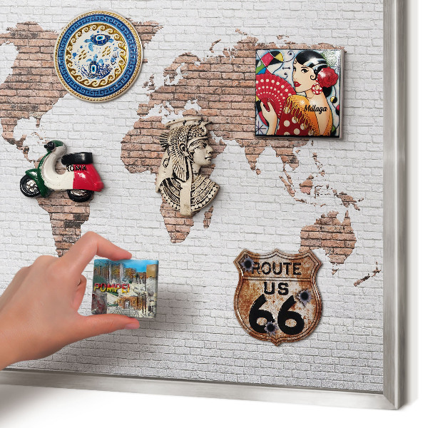 Magneetbord voor souvenir magneten met zilveren lijst Bakstenen plattegrond