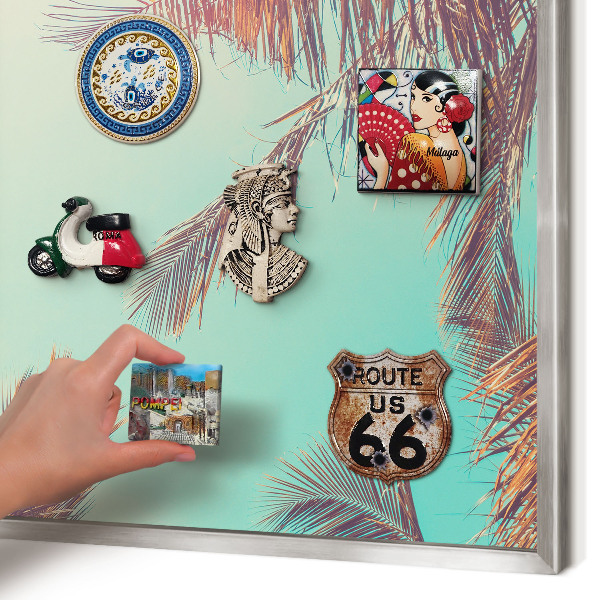Decoratief metalen magneetbord in een zilveren lijst Tropisch paradijs