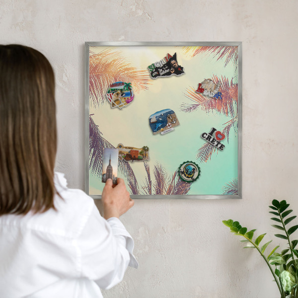 Decoratief metalen magneetbord in een zilveren lijst Tropisch paradijs
