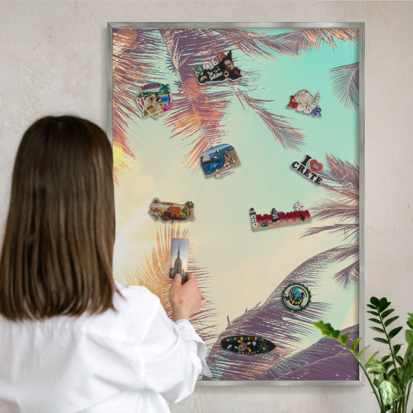 Decoratief metalen magneetbord in een zilveren lijst Tropisch paradijs