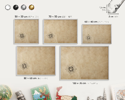 Decoratief metalen magneetbord in een zilveren lijst Windroos