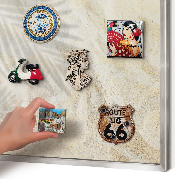 Magneetbord voor souvenir magneten met zilveren lijst Tropisch patroon