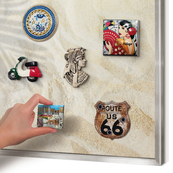 Magneetbord voor souvenir magneten met zilveren lijst Tropisch patroon