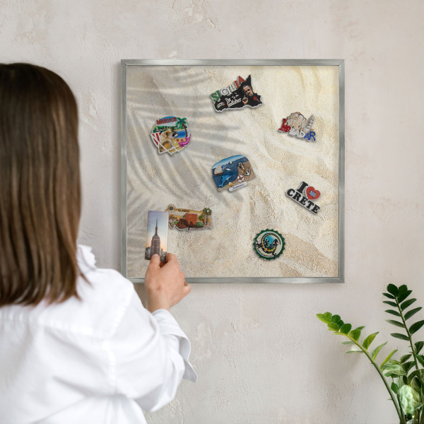 Magneetbord voor souvenir magneten met zilveren lijst Tropisch patroon