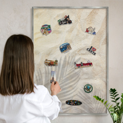 Magneetbord voor souvenir magneten met zilveren lijst Tropisch patroon