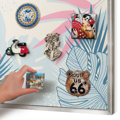 Decoratief metalen magneetbord in een zilveren lijst Tropische abstractie