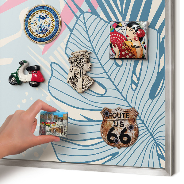 Decoratief metalen magneetbord in een zilveren lijst Tropische abstractie