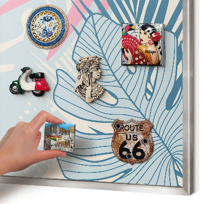 Decoratief metalen magneetbord in een zilveren lijst Tropische abstractie