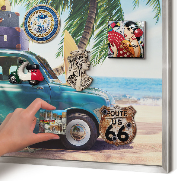 Magneetbord voor souvenir magneten met zilveren lijst Vakantievrede