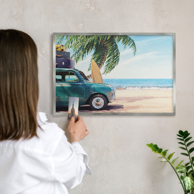 Magneetbord voor souvenir magneten met zilveren lijst Vakantievrede