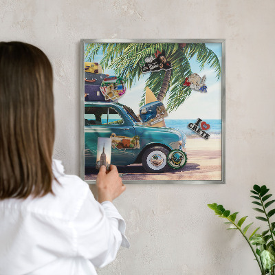 Magneetbord voor souvenir magneten met zilveren lijst Vakantievrede