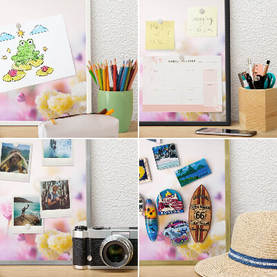 Magneetbord voor souvenir magneten met zilveren lijst Pastelkleurige bloemen