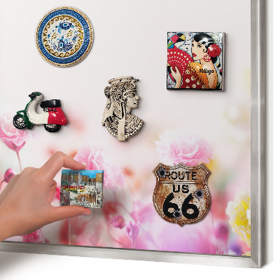 Magneetbord voor souvenir magneten met zilveren lijst Pastelkleurige bloemen