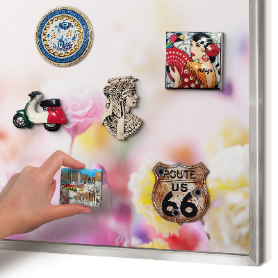 Magneetbord voor souvenir magneten met zilveren lijst Pastelkleurige bloemen