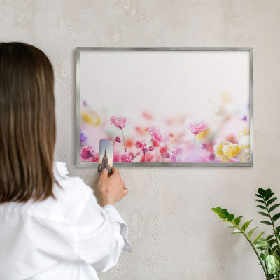 Magneetbord voor souvenir magneten met zilveren lijst Pastelkleurige bloemen