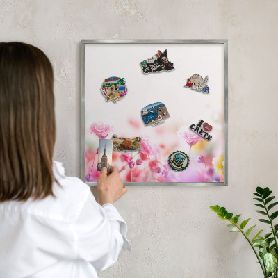 Magneetbord voor souvenir magneten met zilveren lijst Pastelkleurige bloemen