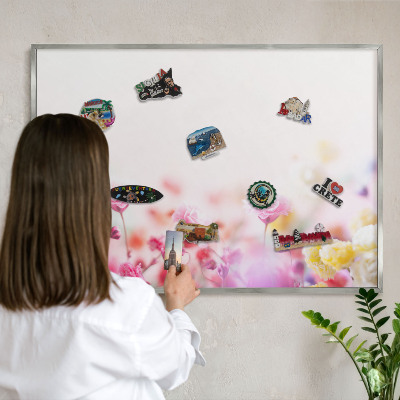 Magneetbord voor souvenir magneten met zilveren lijst Pastelkleurige bloemen