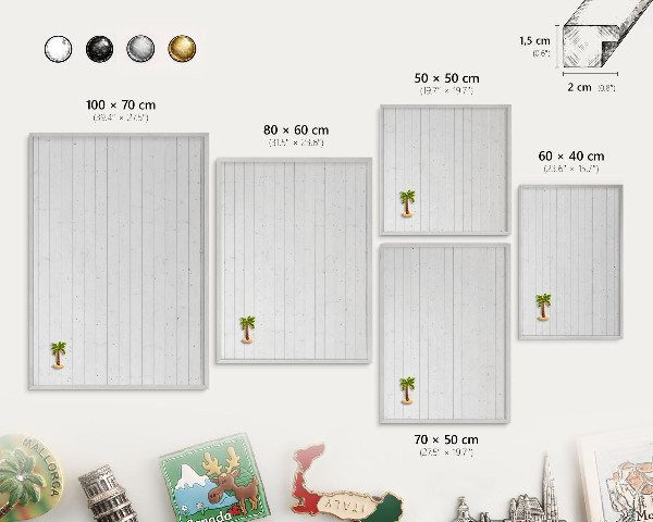 Decoratief metalen magneetbord in een zilveren lijst Witte borden
