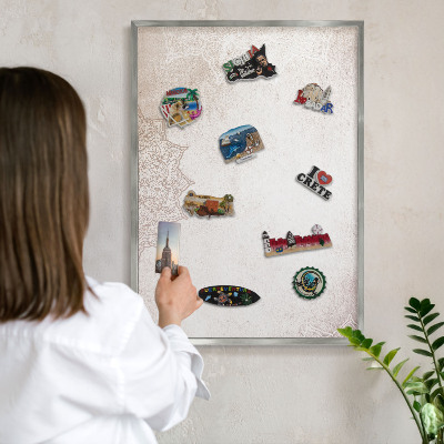 Magneetbord voor souvenir magneten met zilveren lijst Etnische patronen