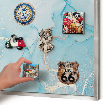 Decoratief metalen magneetbord in een zilveren lijst Turquoise elegantie