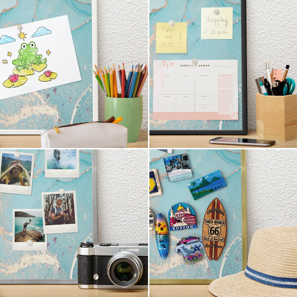 Decoratief metalen magneetbord in een zilveren lijst Turquoise elegantie