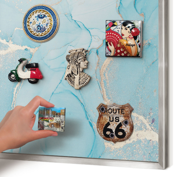 Decoratief metalen magneetbord in een zilveren lijst Turquoise elegantie