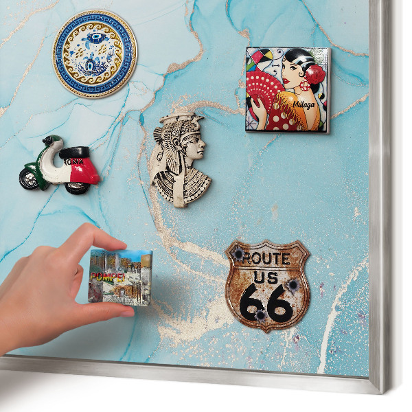 Decoratief metalen magneetbord in een zilveren lijst Turquoise elegantie