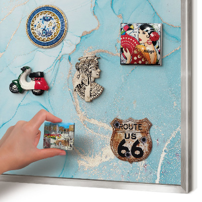 Decoratief metalen magneetbord in een zilveren lijst Turquoise elegantie