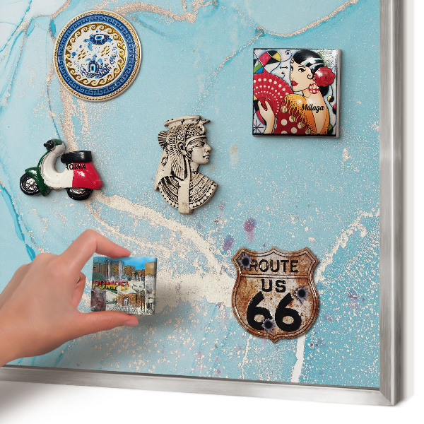 Decoratief metalen magneetbord in een zilveren lijst Turquoise elegantie