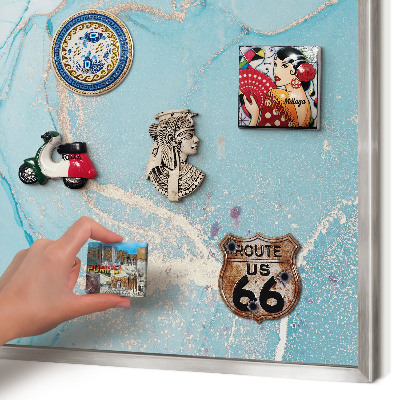 Decoratief metalen magneetbord in een zilveren lijst Turquoise elegantie