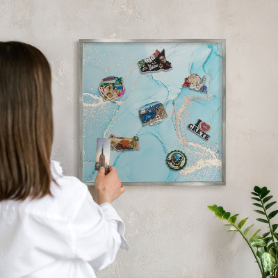 Decoratief metalen magneetbord in een zilveren lijst Turquoise elegantie