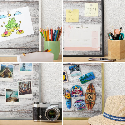 Decoratief metalen magneetbord in een zilveren lijst Rustiek hout