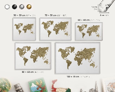 Magneetbord voor souvenir magneten met zilveren lijst Wereldkaart