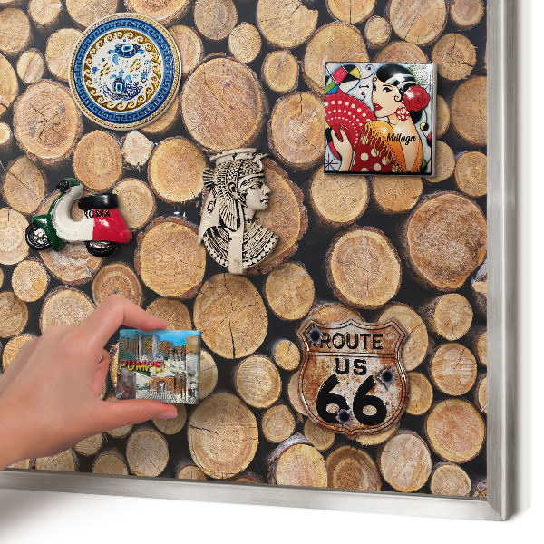 Magneetbord voor souvenir magneten met zilveren lijst Houten cirkels